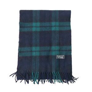 Vintage Burberry Navy Blue Green Plaid Fall Winter Luxury Outdoor Scarf Scarves